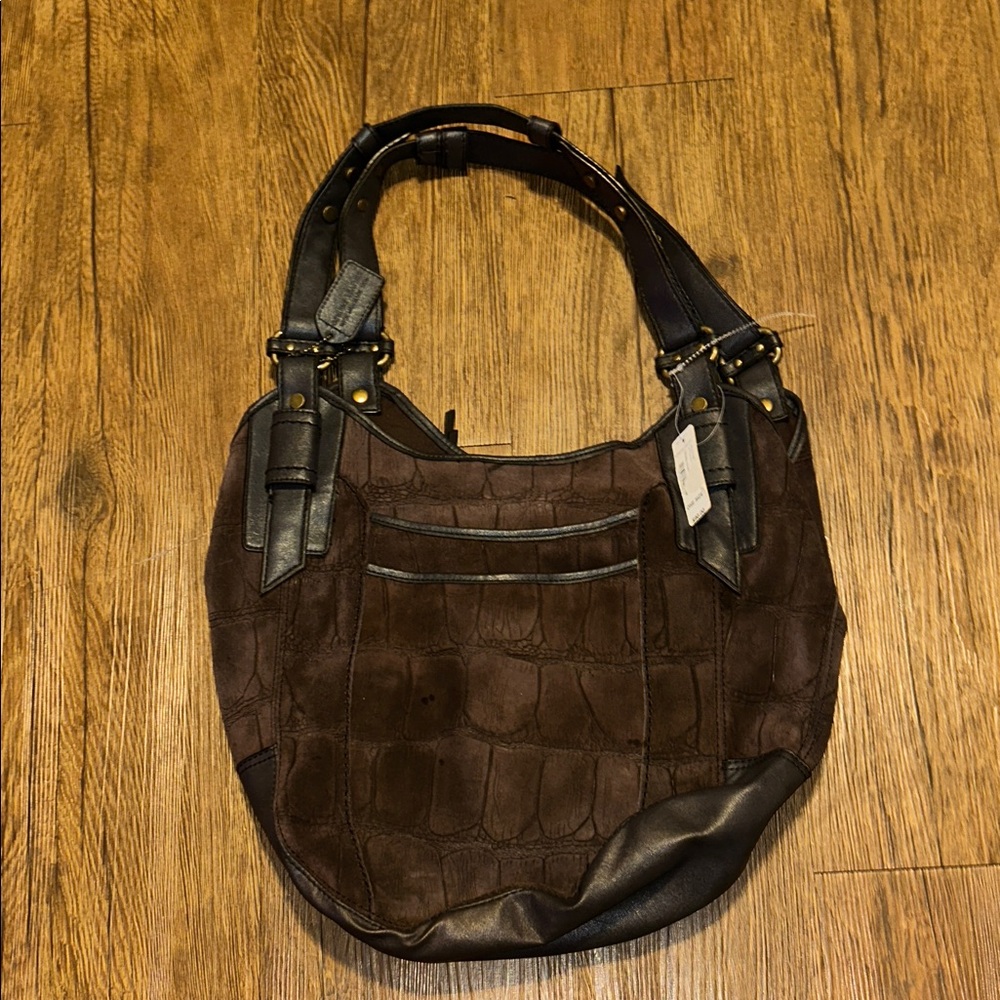 a.n.a Dark Brown Croc-Embossed Shoulder Bag